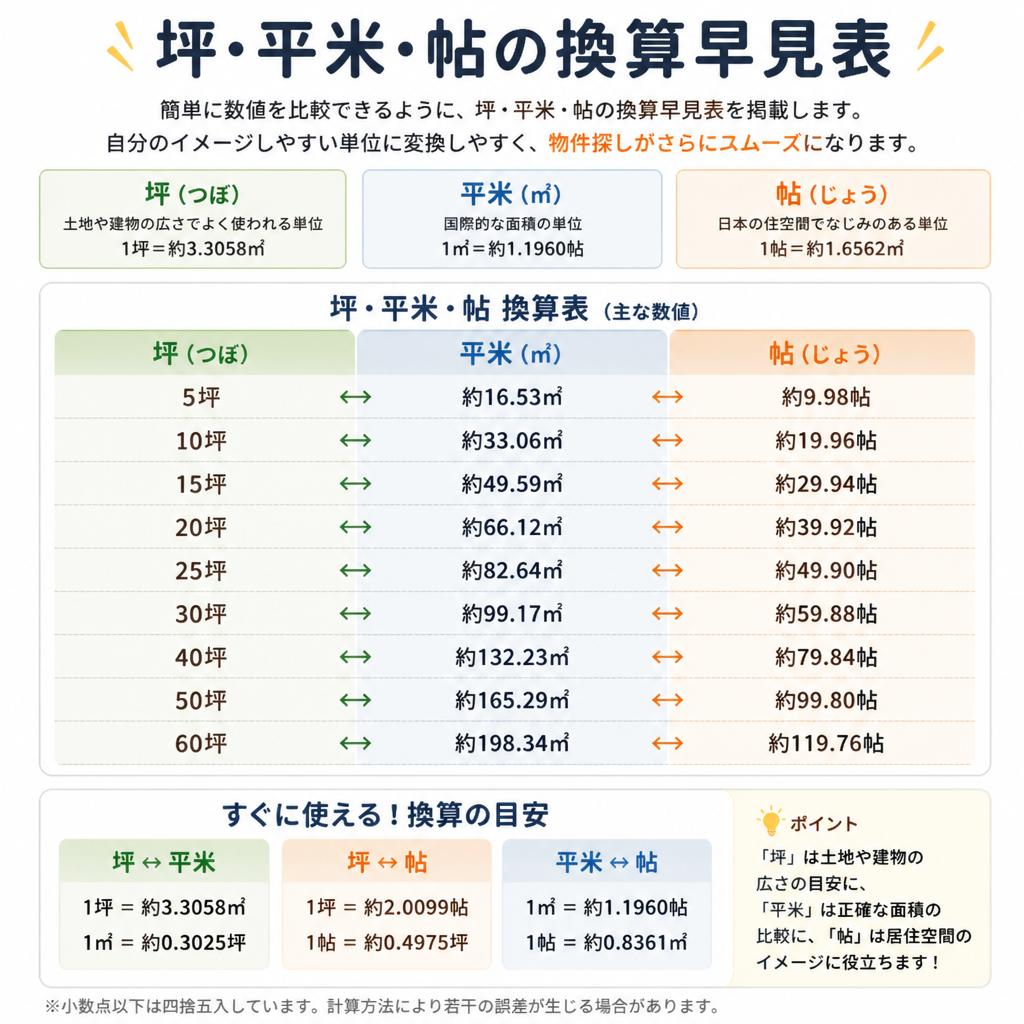 坪・平米・帖の換算早見表を活用しよう